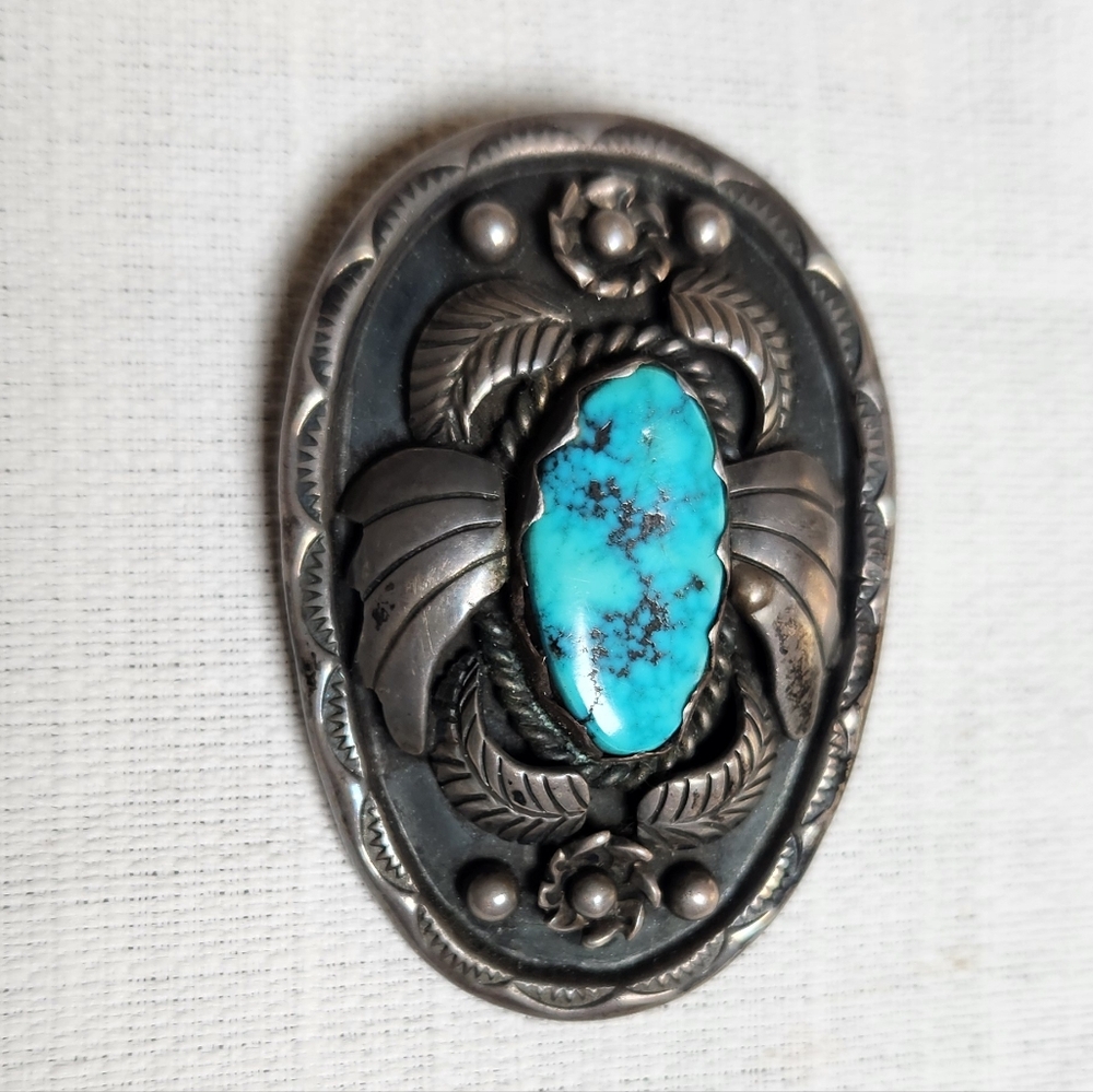 Sterling Silver & Turqouse Navajo Pendant With Bennett Pat.pend Clasp